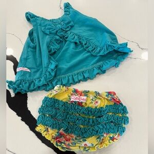 Ruffle Butts Turquoise and Yellow Floral Diaper Cover Set